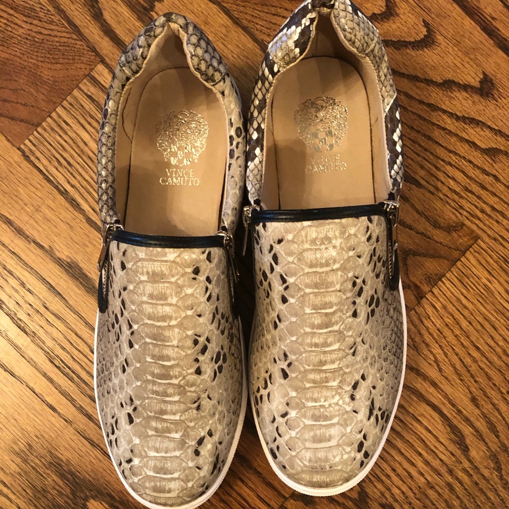 Vince Camuto snake-print slip ons
